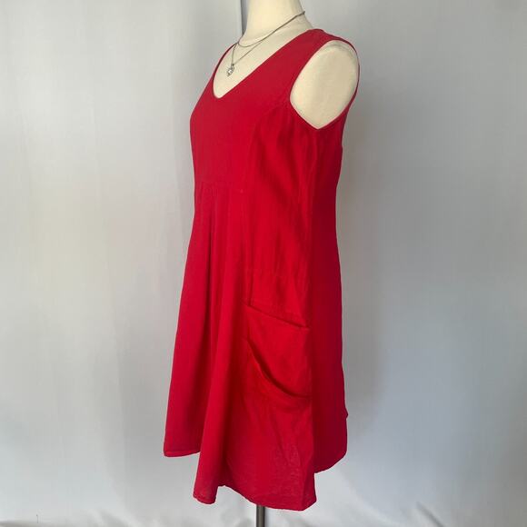 Color Me Cotton Trapeze Dress Size Medium Red Solid Flowy Lagenlook Boho Minimal - Picture 7 of 14